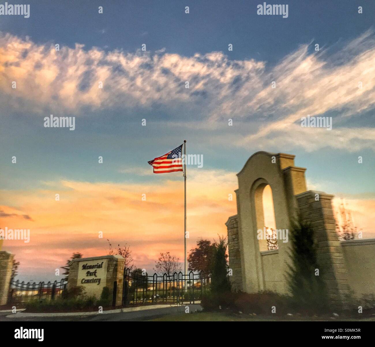 Flagge bei Sonnenuntergang Stockfoto