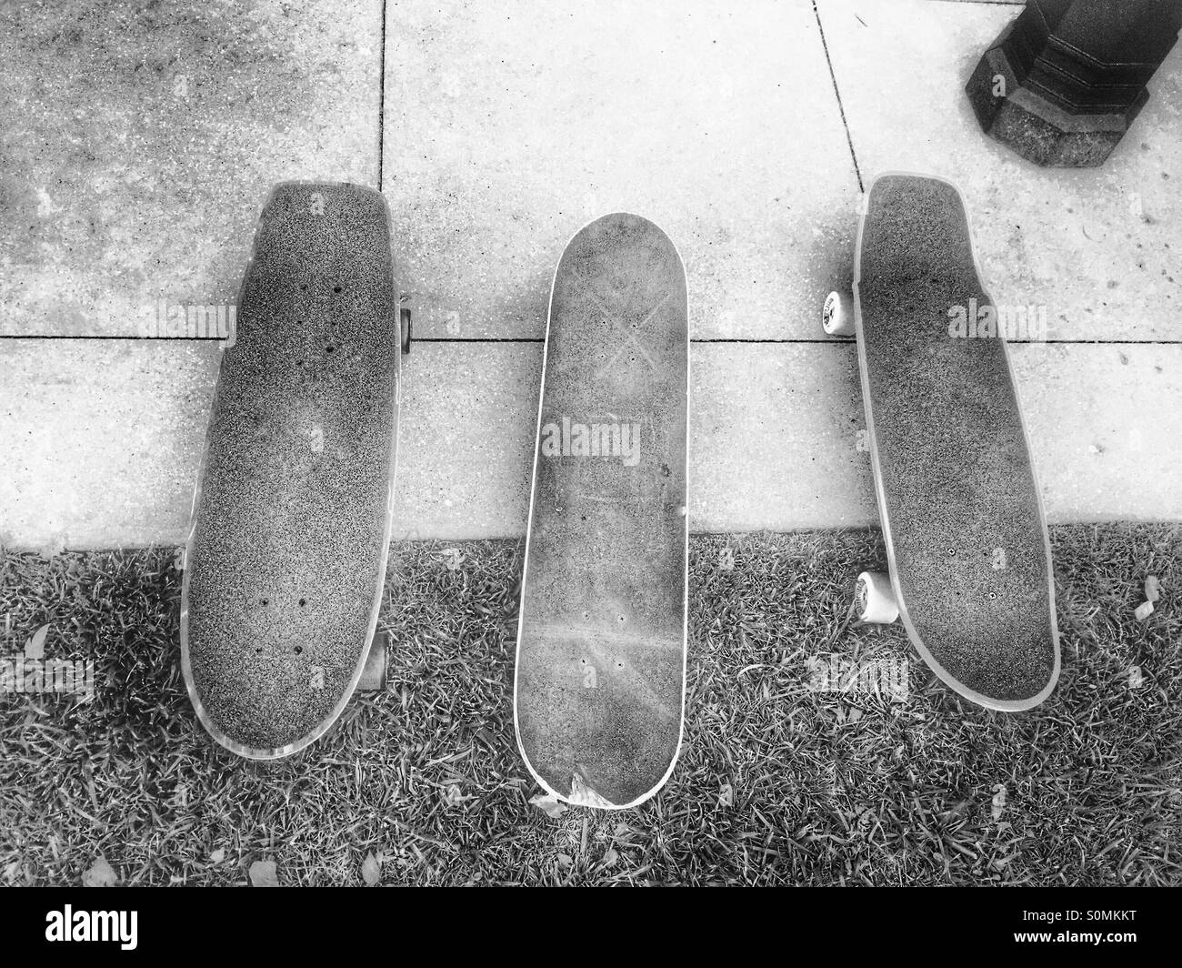 Drei geparkten Skateboards Stockfoto