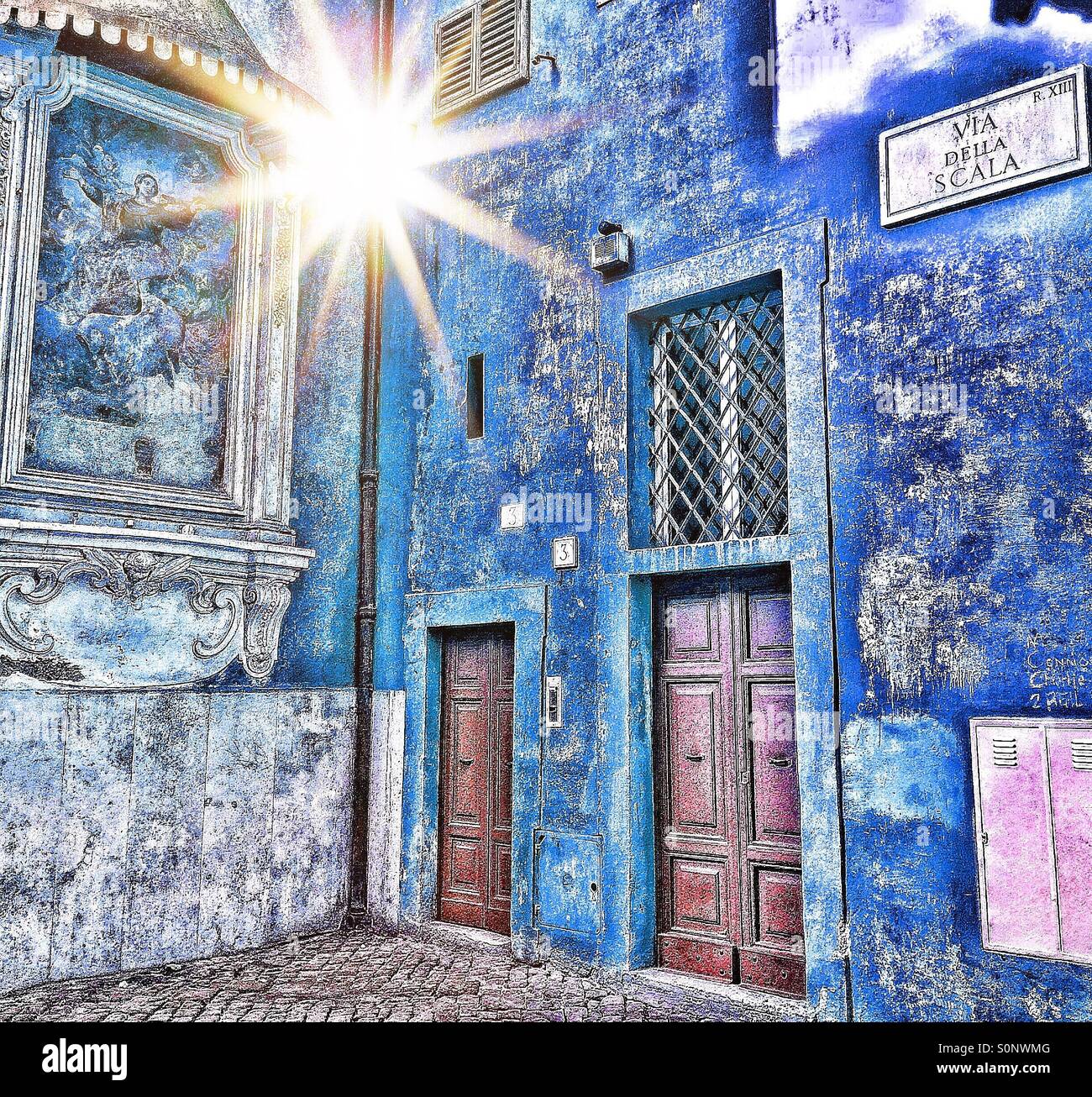 Blaue Ecke Sonnenlicht Stockfoto