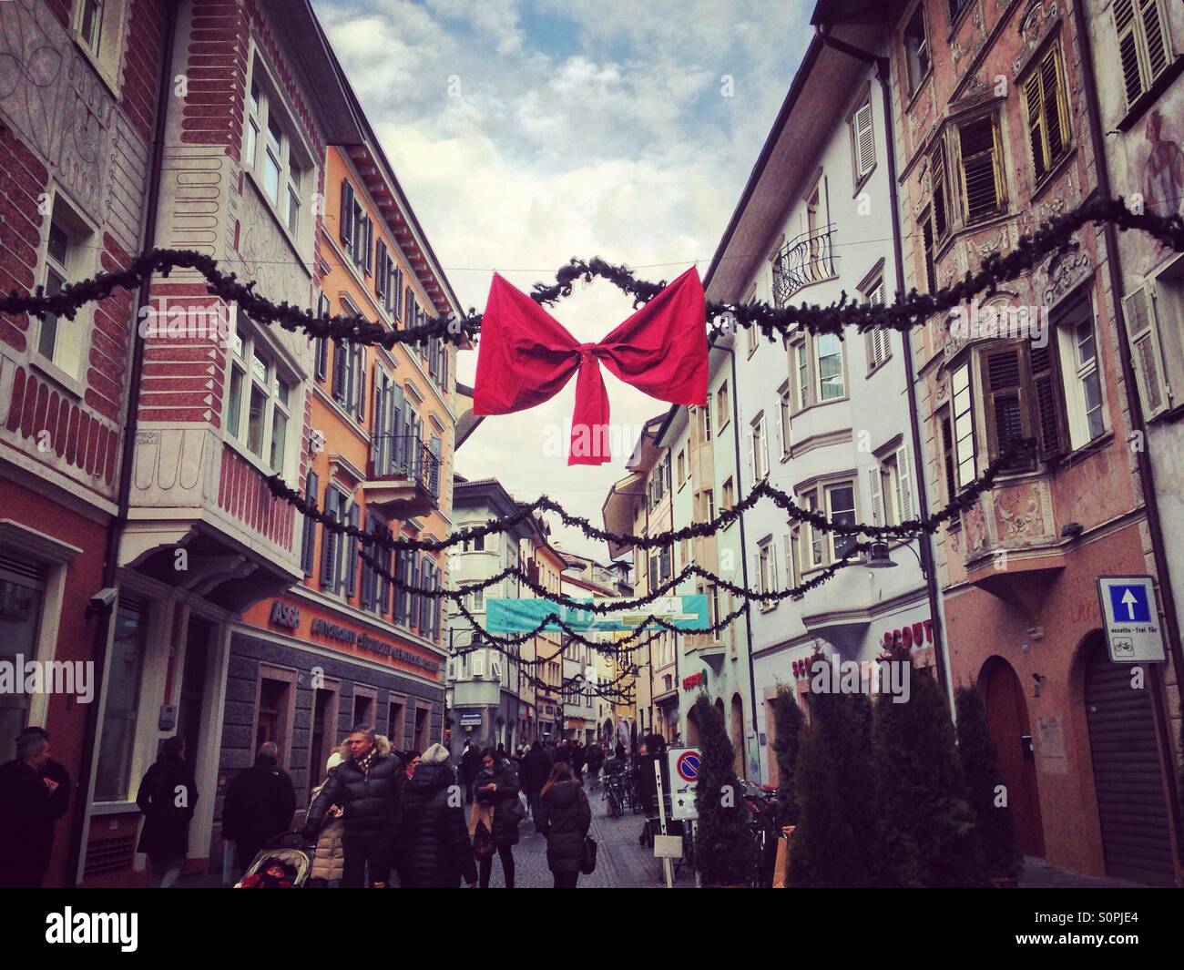 Weihnachten in Bozen, Südtirol, Italien - Smartphone-aufgenommenes Stockfoto