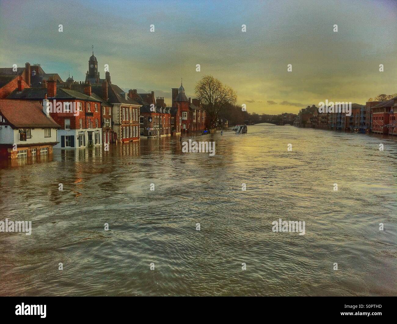 Fluss Ouse in Flut York North Yorkshire England UK - Smartphone-aufgenommenes Stockfoto