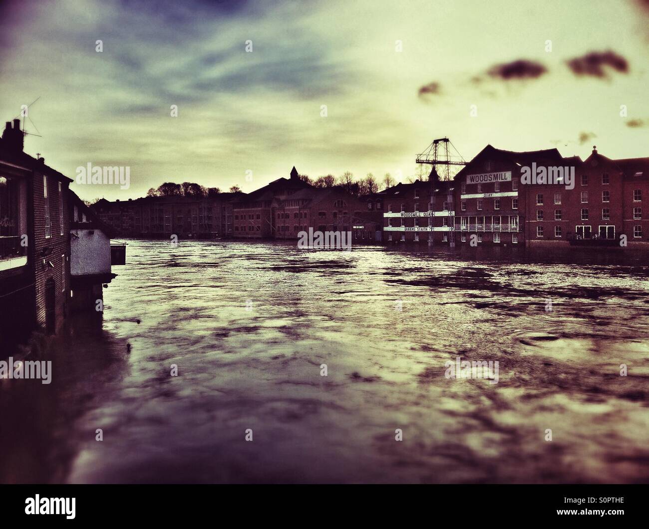 Fluss Ouse in Flut York North Yorkshire England UK - Smartphone-aufgenommenes Stockfoto