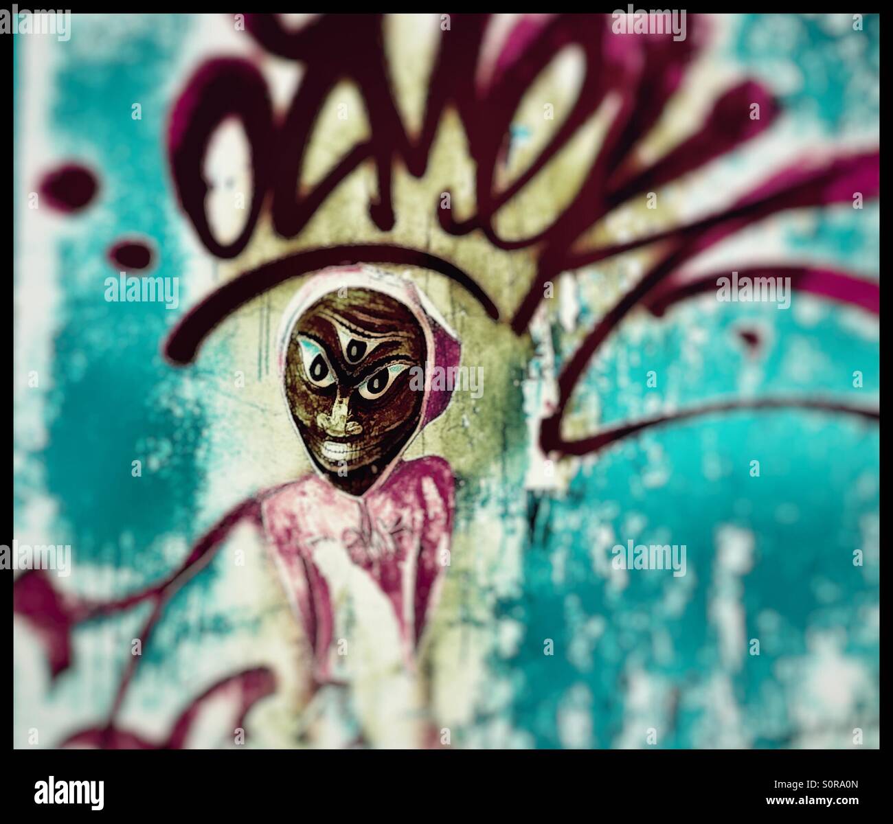 Beängstigend Graffiti Gesicht - Smartphone-aufgenommenes Stockfoto