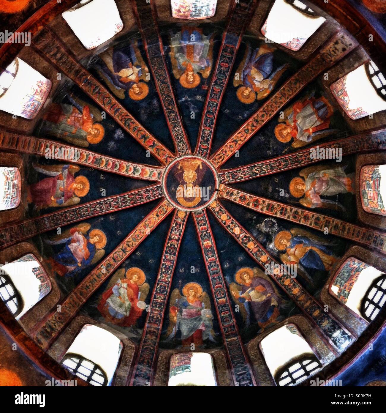 Verzierte Decke des byzantinischen Chora-Kirche, Istanbul Stockfoto