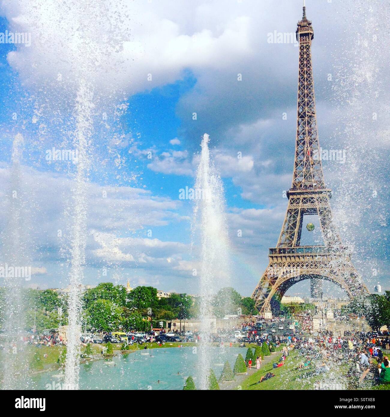 Eiffelturm, Trocadero-Gärten Stockfoto