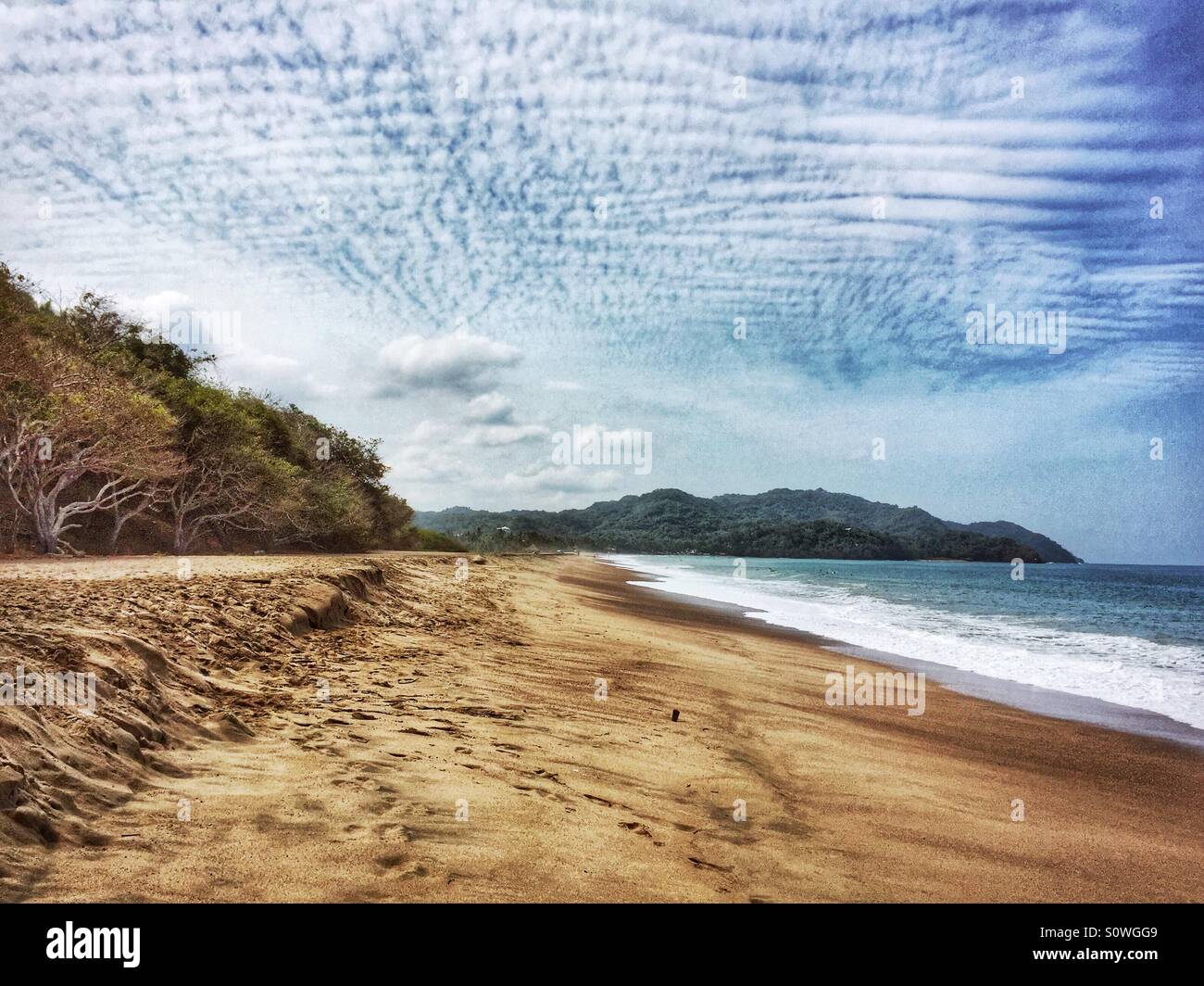 Eine ruhige und saubere Strand ideal für einen Spaziergang im Lo de Marcos, Nayarit, Mexiko. Stockfoto