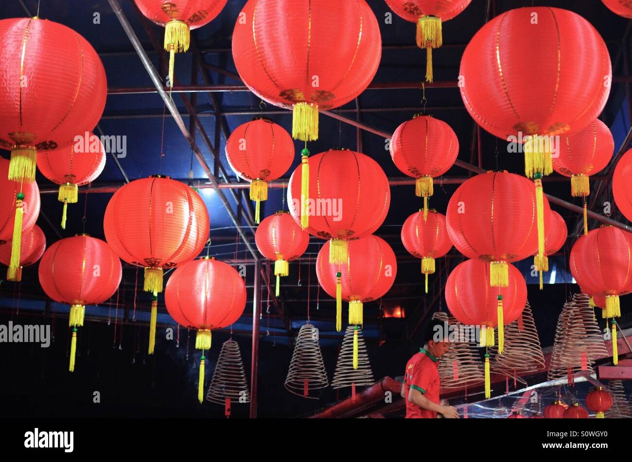 Kwan Kong Bio Tempel, feiert die chinesische Cap Go Meh, Kuala Tungkal, Jambi (22/2) Stockfoto