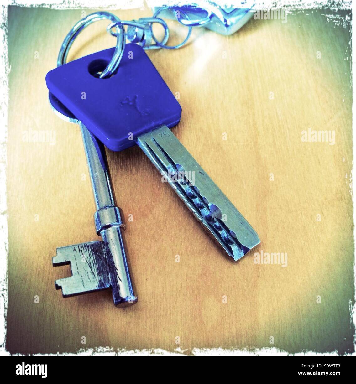 Zwei Schlüssel am Schlüsselring Stockfoto