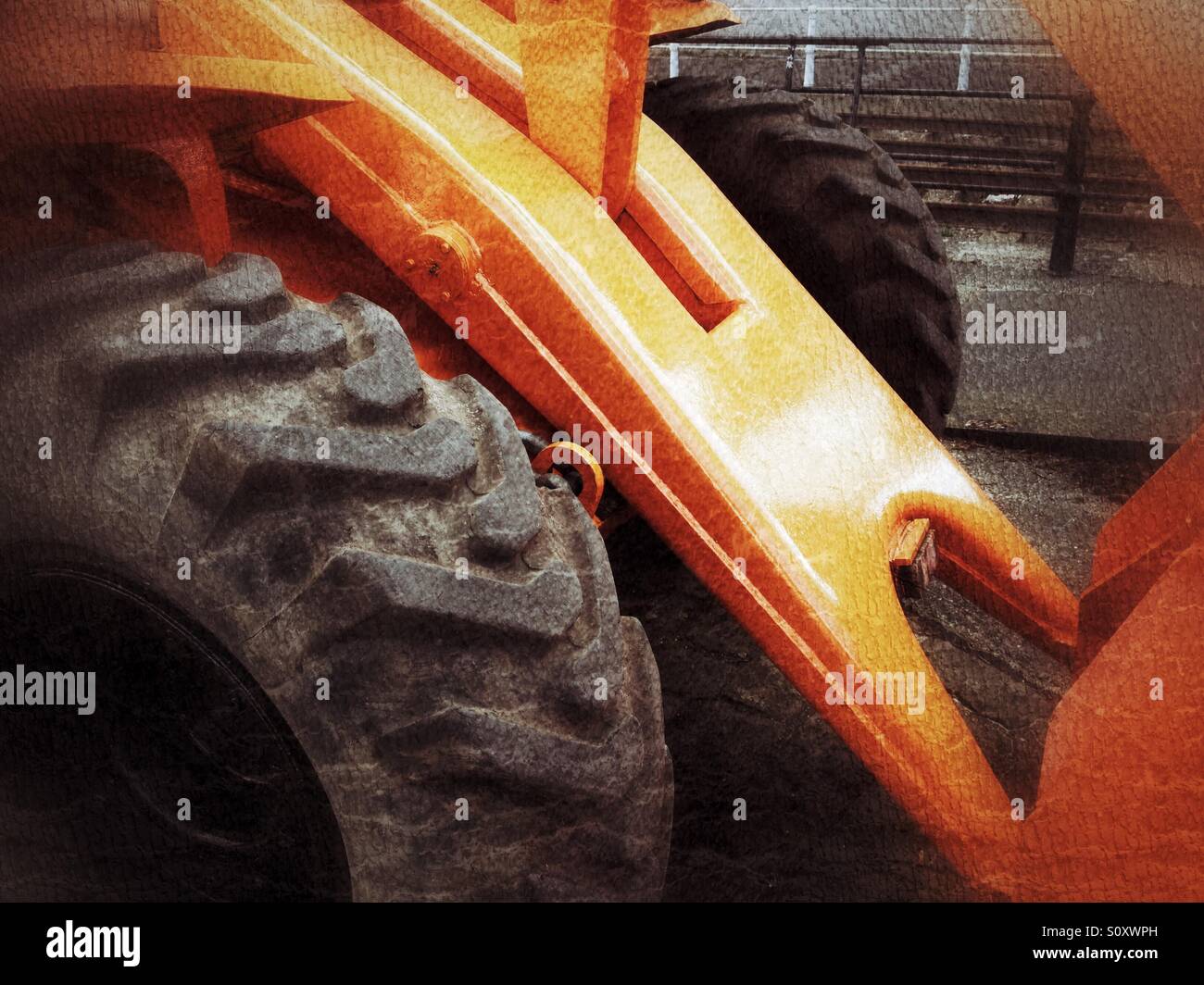 Orange mechanischen Bagger - Smartphone-aufgenommenes Stockfoto