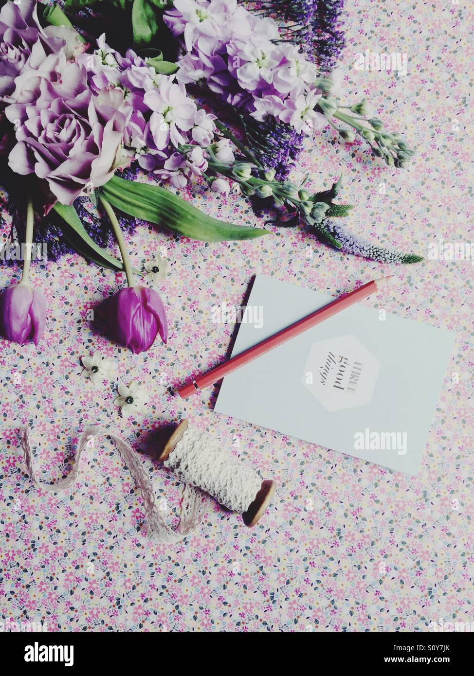 Bunte flach legen - Smartphone-aufgenommenes Stockfoto