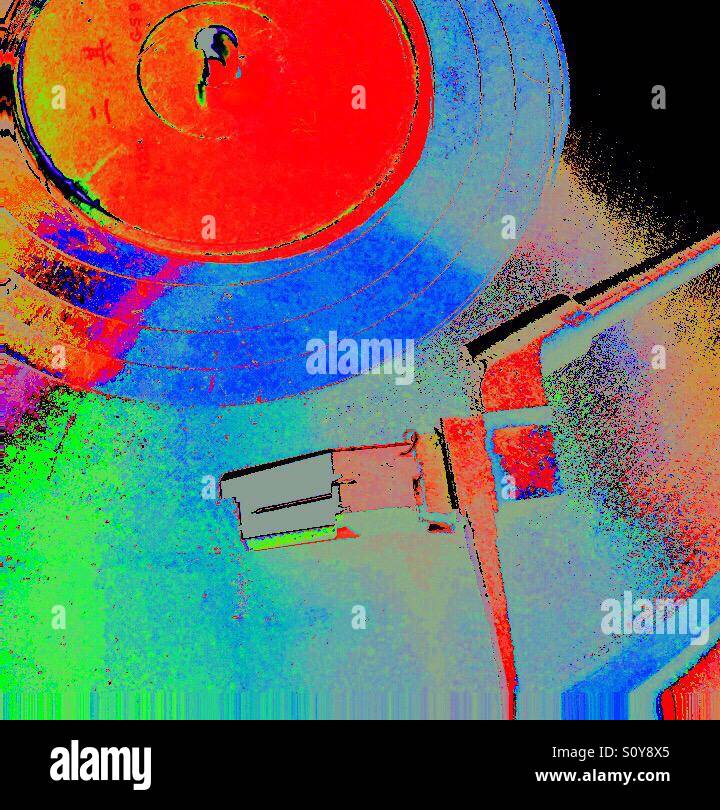 Multi-Farben-Vinyl-Schallplatte - Smartphone-aufgenommenes Stockfoto
