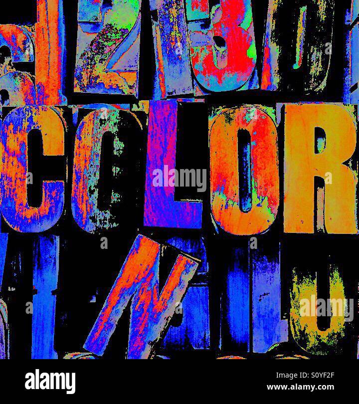 Farbe-Wort in Holz-Art - Smartphone-aufgenommenes Stockfoto