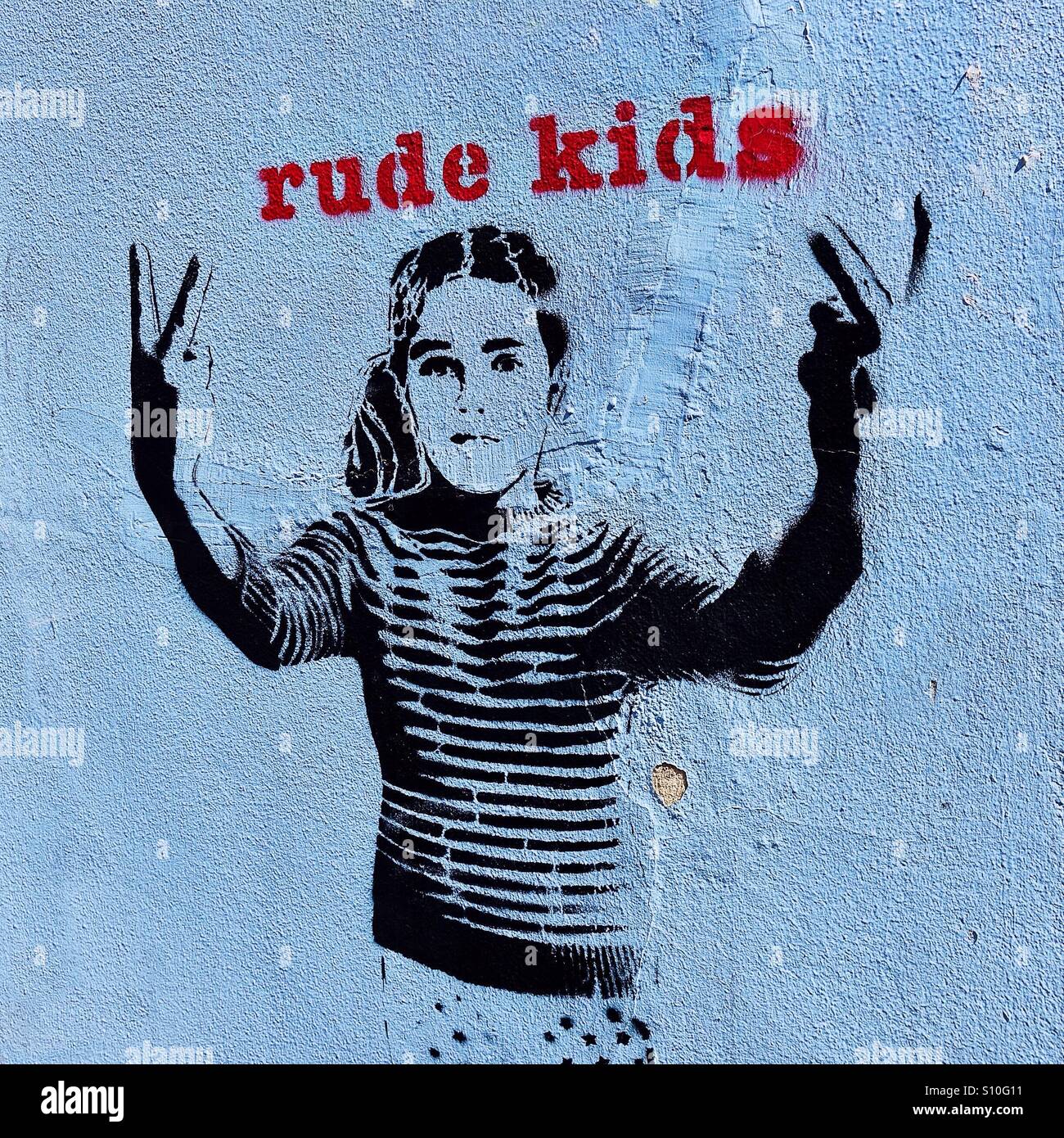 Unhöflich Kinder Graffiti von Dotmaster in Bermondsey South London Stockfoto