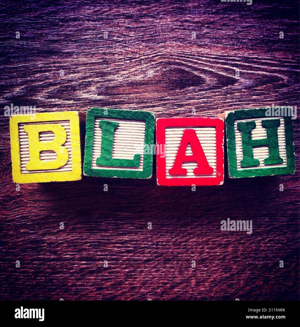 Wort-BLAH getan mit Holz-Block Buchstaben Stockfoto