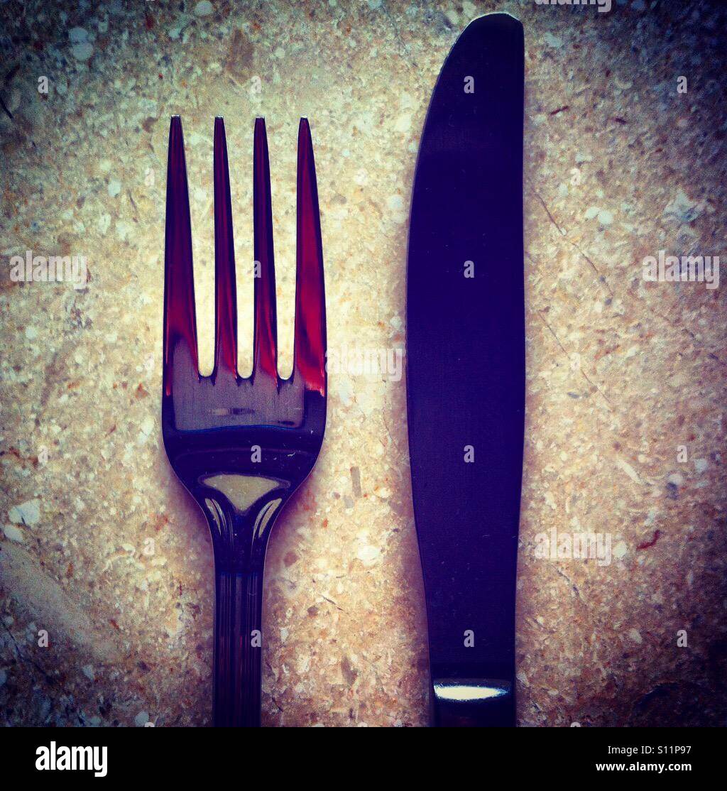 Gabel & Messer - Smartphone-aufgenommenes Stockfoto