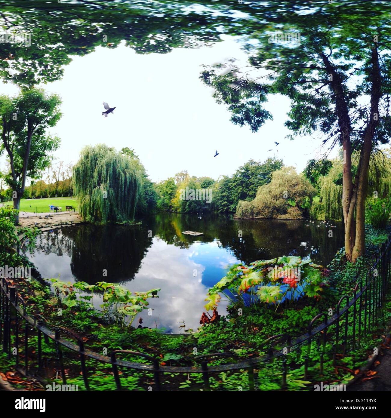 Weitwinkelaufnahme des Waterloo Park, London Highgate, England Stockfoto