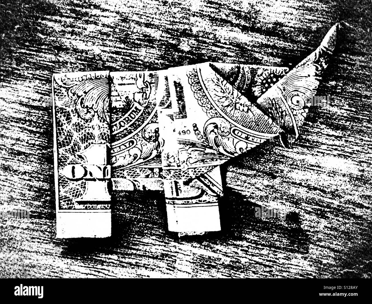 Origami-Elefant, mit einem 1 US-Dollar-Schein gemacht. Stockfoto