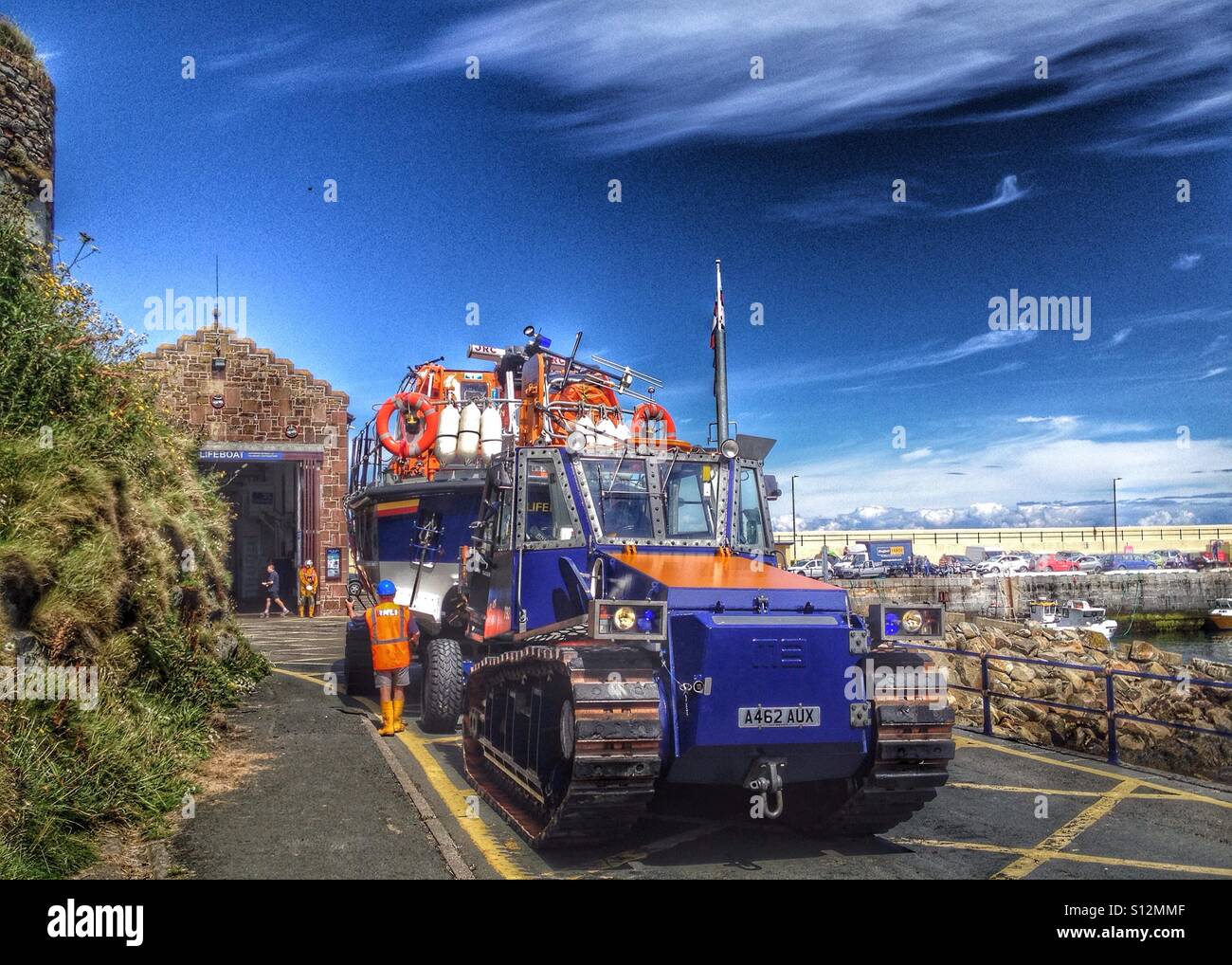 Rettungsboot Manöver, Isle Of Man Stockfoto