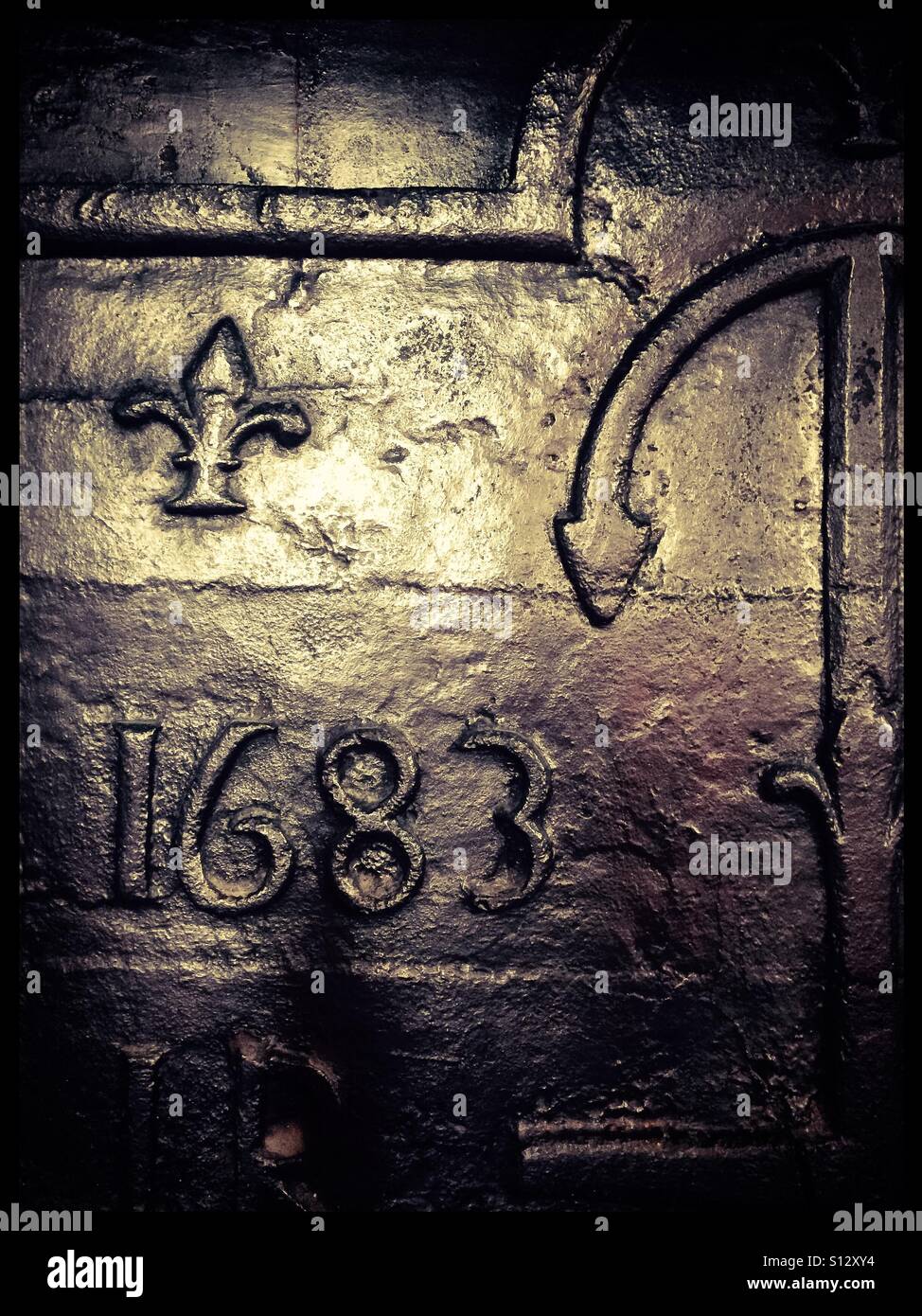 17. Jahrhundert Metall Brandwache - Smartphone-aufgenommenes Stockfoto