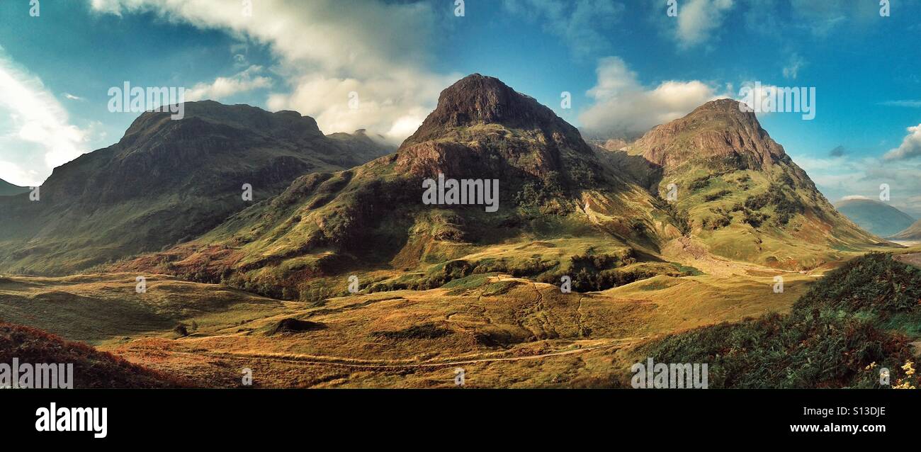 Die Three Sisters in Glencoe in den Highlands von Schottland. Stockfoto