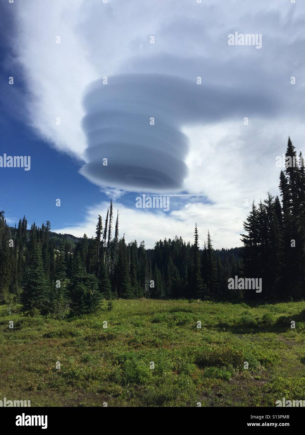 Linsenförmige Wolken. Mount Rainier Stockfoto