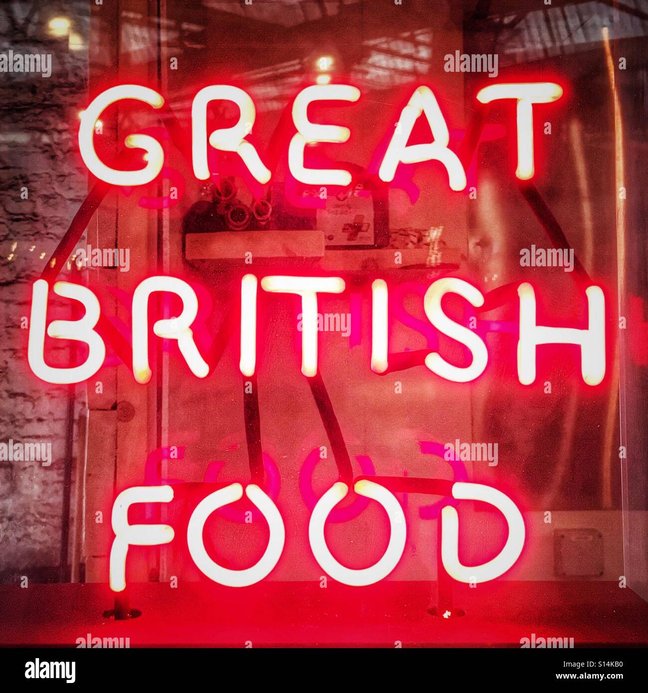Great British Food-Leuchtreklame Stockfoto