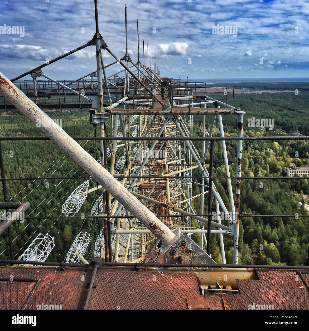 Duga sowjetischen über den Horizont-Radar-System in Chernobyl Nuclear Power Plant Zone der Entfremdung, Ukraine Stockfoto