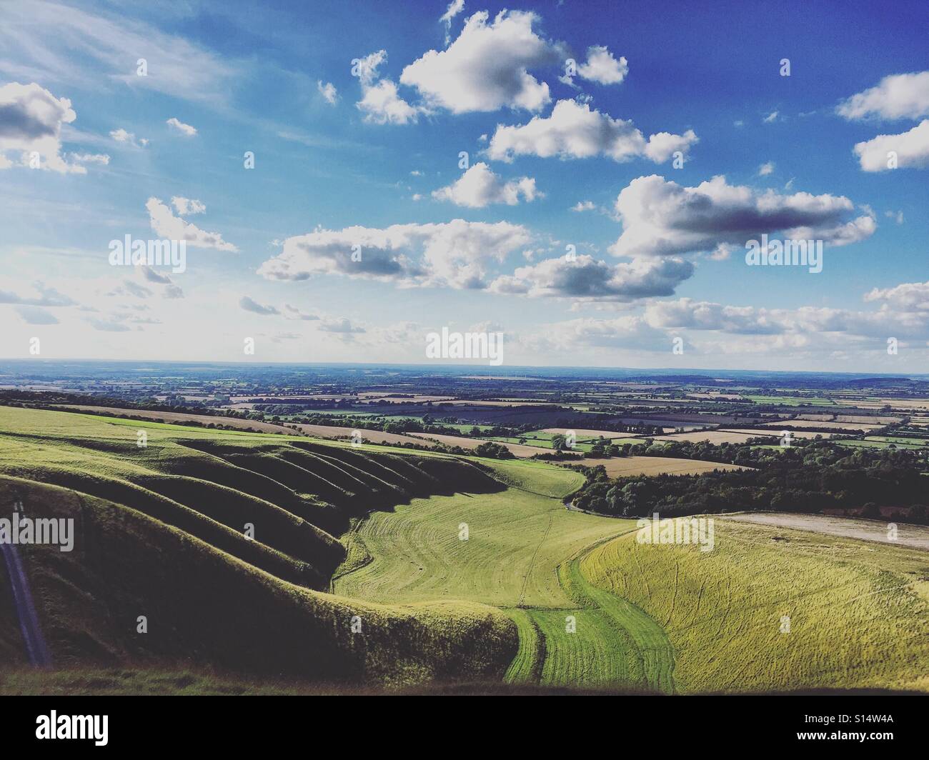 Blick von White Horse Hill, Oxfordshire, Großbritannien Stockfoto