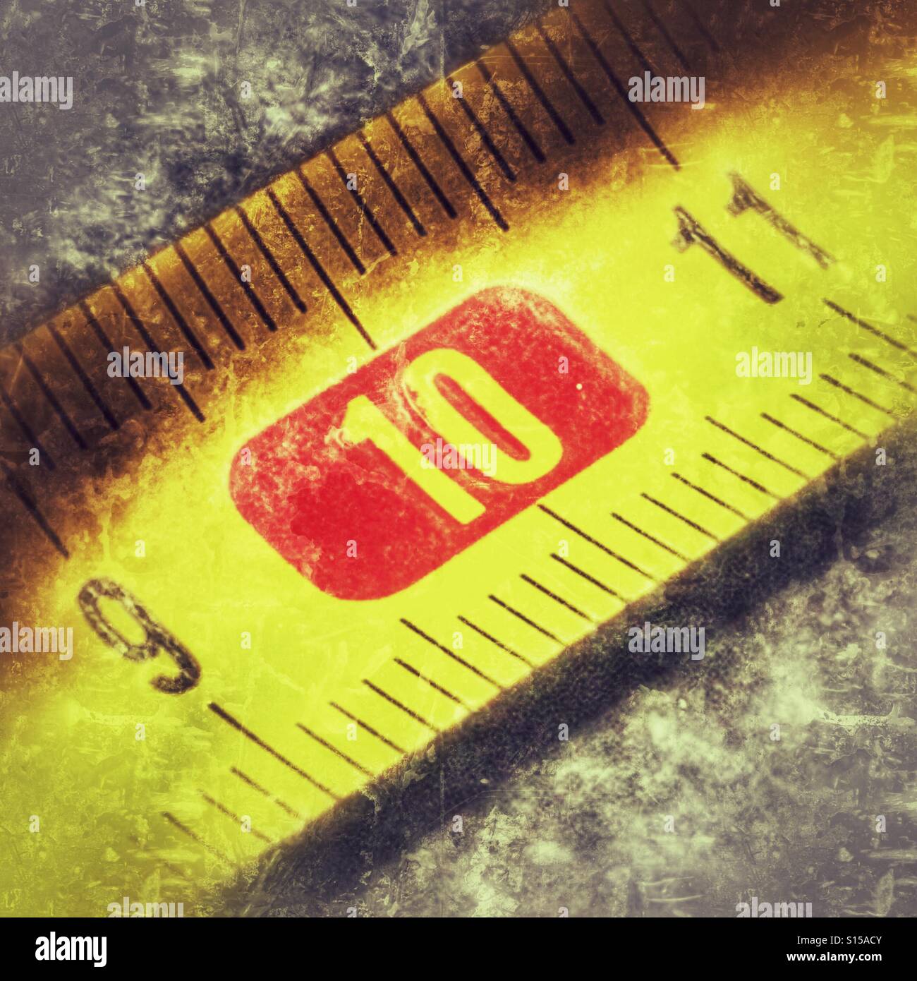Maßband, Detail 9, 10, 11 cm - Smartphone-aufgenommenes Stockfoto