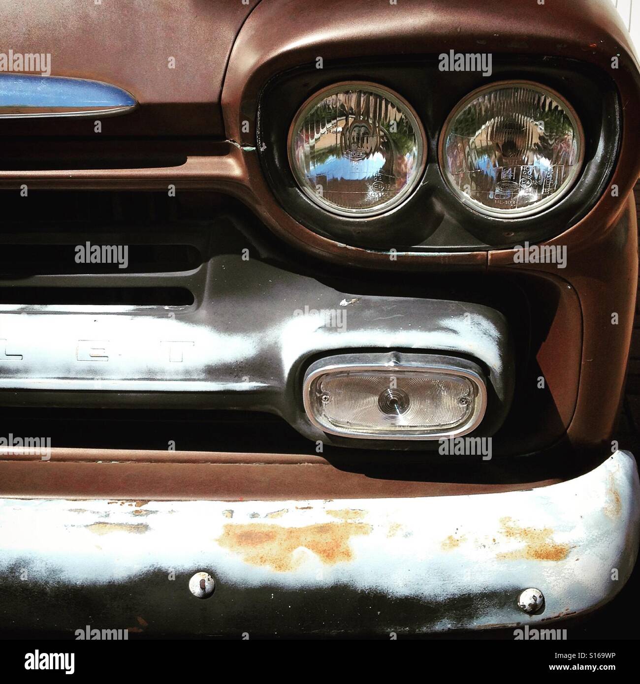 1950er Jahre Chevy Pick Up Truck Detail. Mobiltelefon-Foto mit einem Telefon oder Tablet Nachverarbeitung. - Smartphone-aufgenommenes Stockfoto