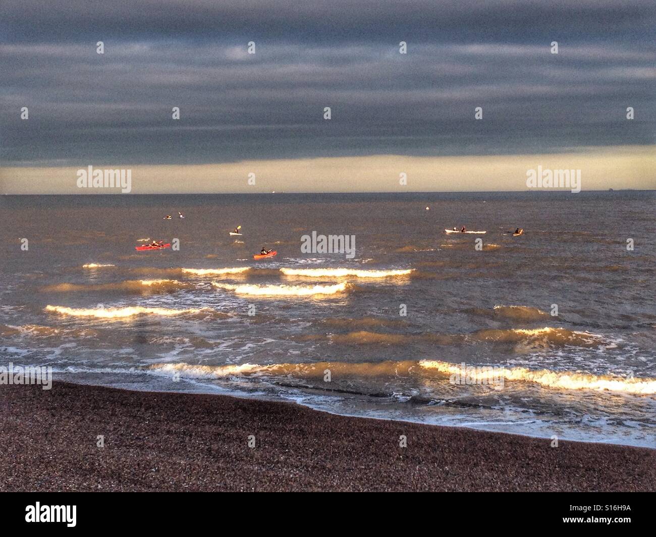 Kanuten auf der Nordsee, Bawdsey Fähre, Suffolk, UK. - Smartphone-aufgenommenes Stockfoto