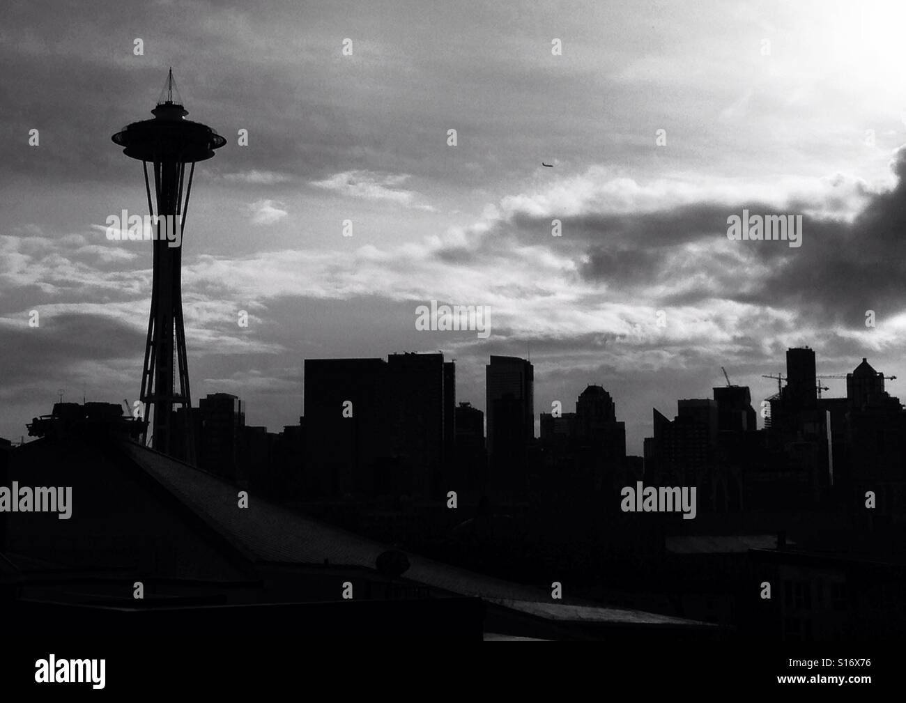 Seattle Skyline in schwarz und weiß. Stockfoto