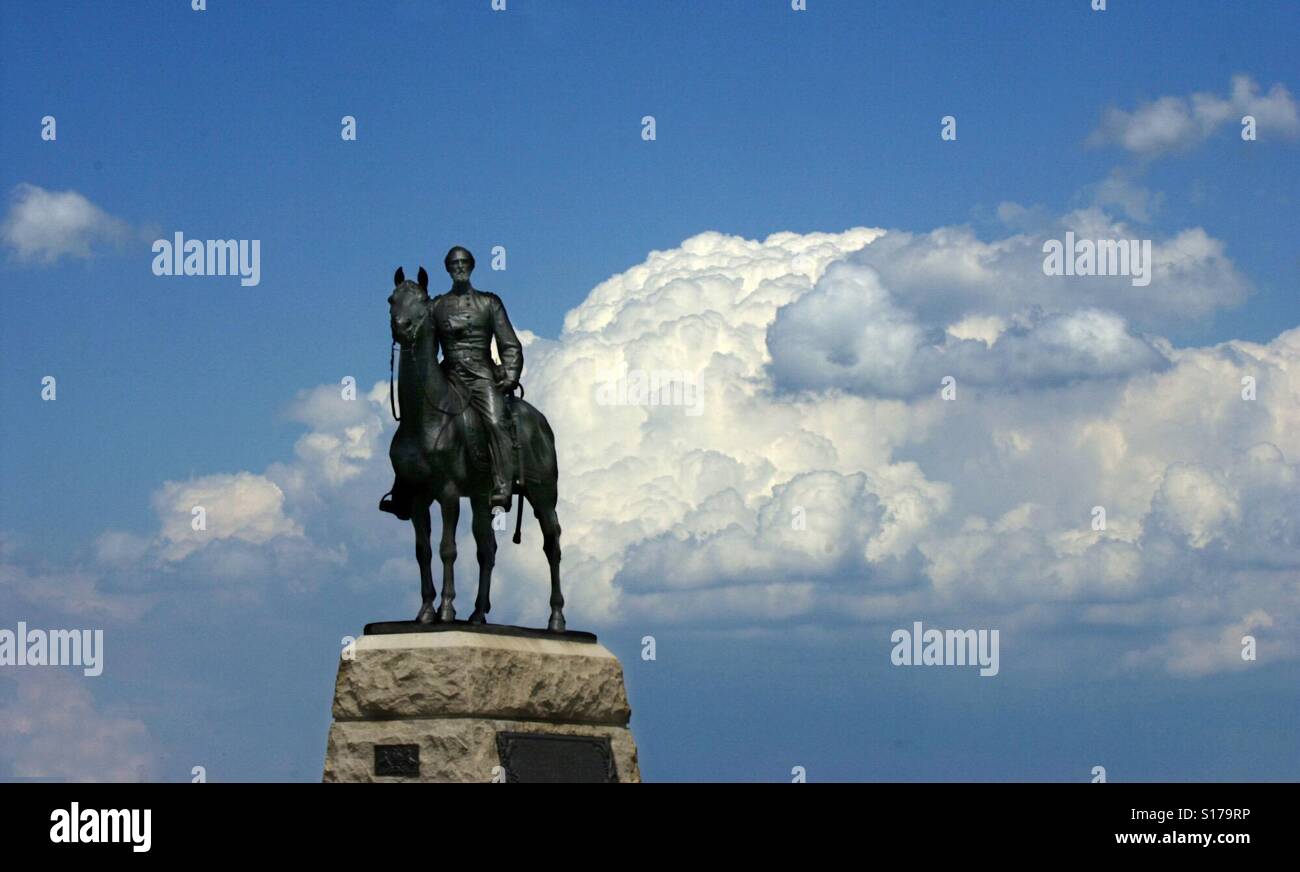 Dies ist eine Statue in Gettysburg, PA der Union Generalmajor George Meade. - Smartphone-aufgenommenes Stockfoto