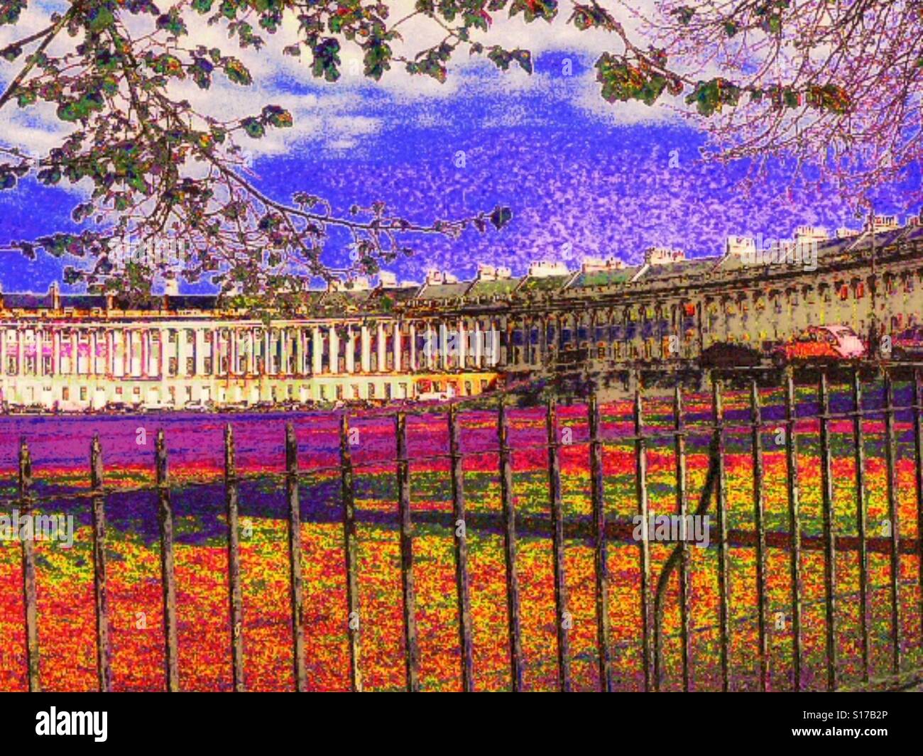 Royal Crescent, Bath, Großbritannien - Smartphone-aufgenommenes Stockfoto