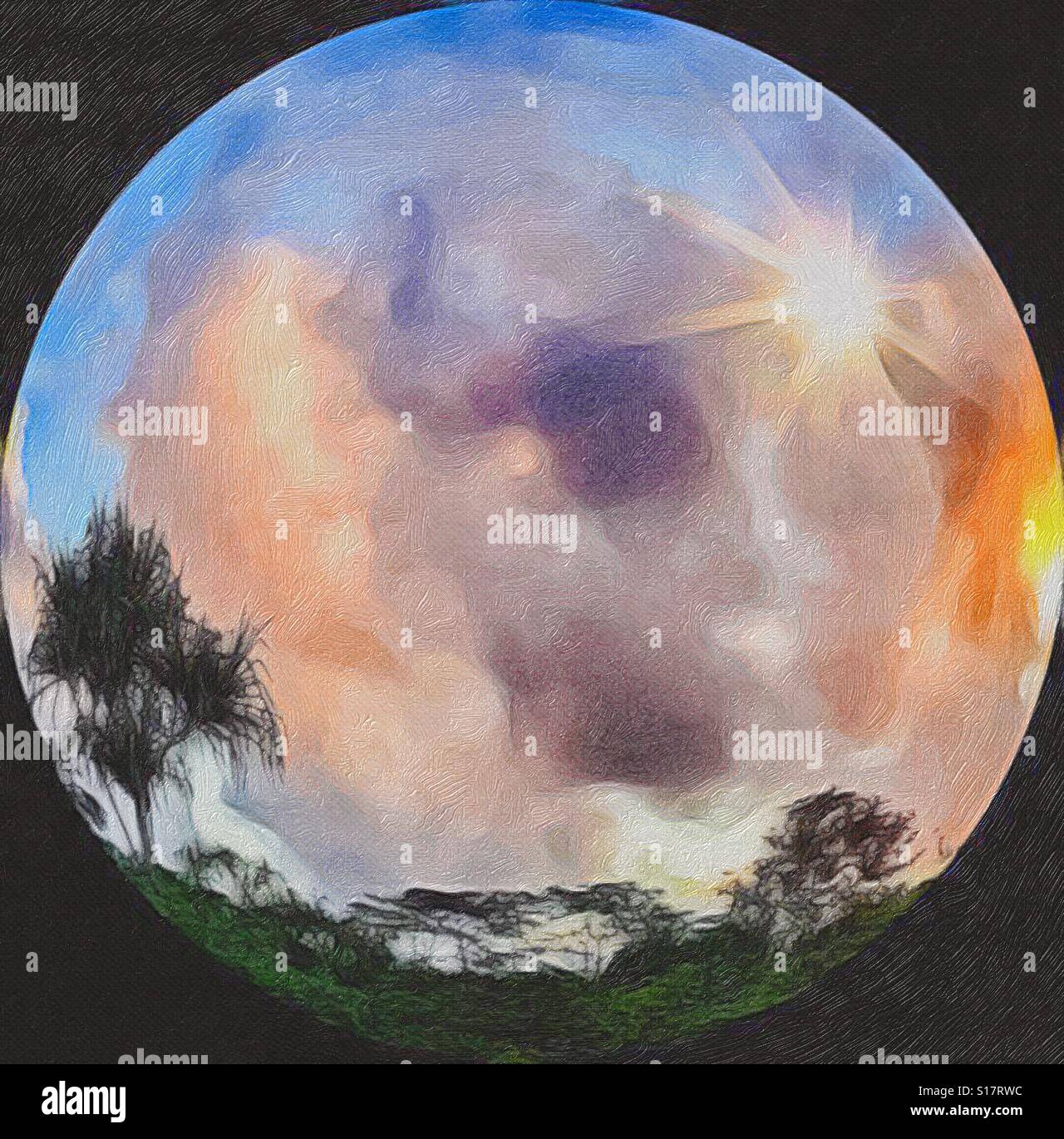 Abstract - globaler Klimawandel konzeptualisiert. Energiealternativen. Solar, Biomasse, Planet Erde. Kein Planet B. nachhaltig. COP27. Grün. Erneuerbare Energien. Nicht fossil. - Smartphone-aufgenommenes Stockfoto