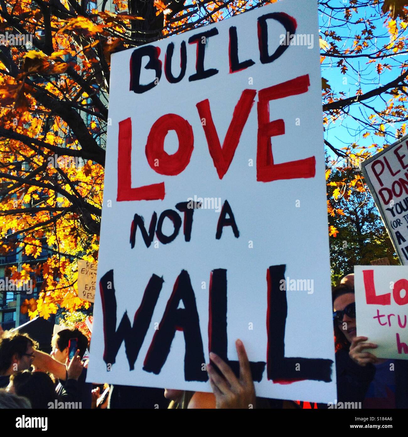 Melden Sie sich bei einem Protest gegen Präsident elect Donald Trump in Springfield, Massachusetts am 13. November 2016 Stockfoto
