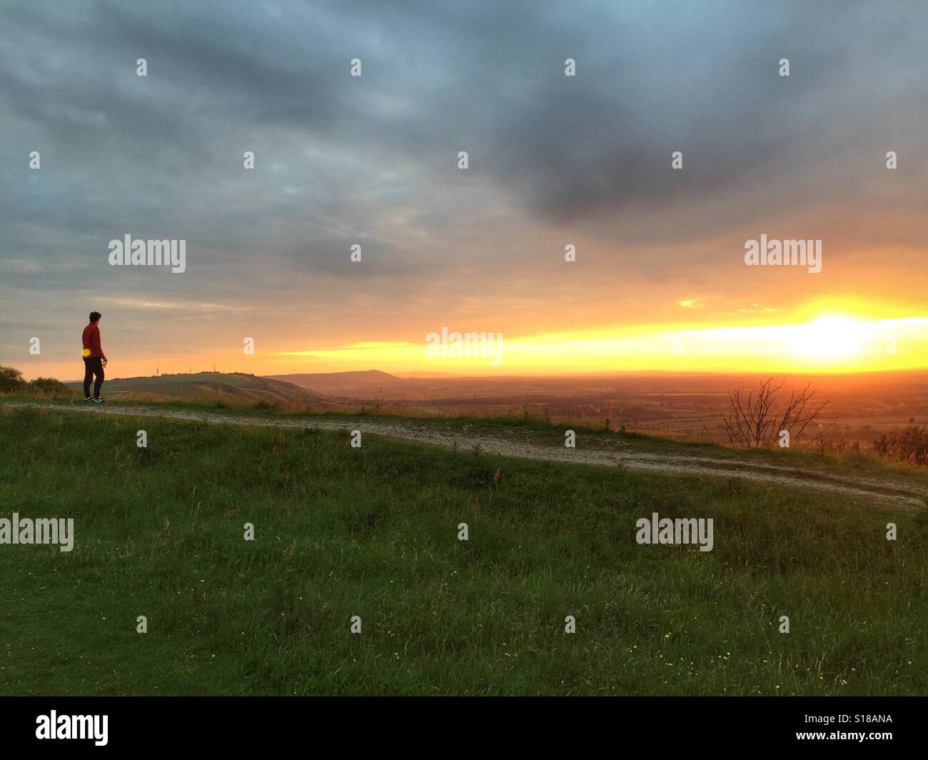 Sonnenaufgang auf der South Downs Stockfoto