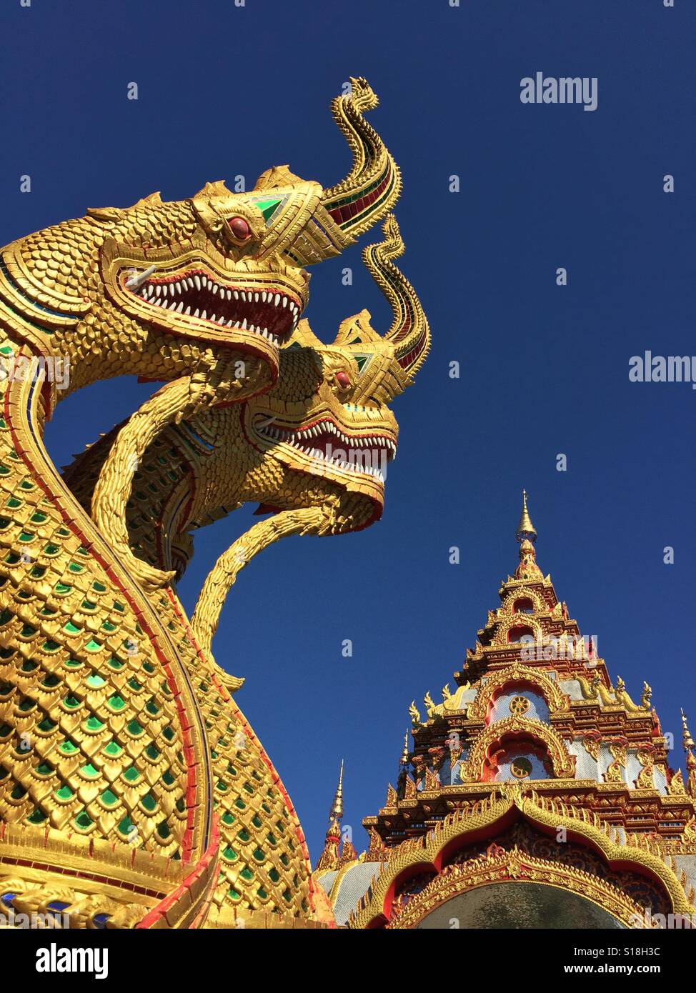 Thailändischer buddhistischer Tempel-Architektur, Chiang Mai, Thailand Stockfoto