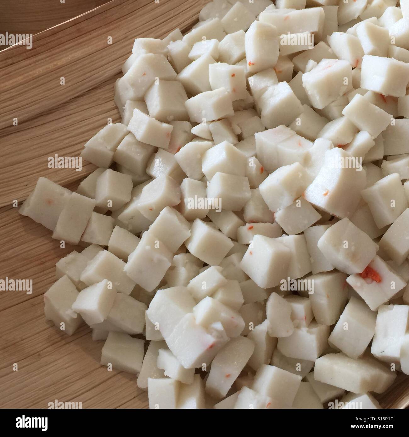 Singapore Street Food-Singapur Stil Rübe Kuchen auf ein Bambusblatt Stockfoto