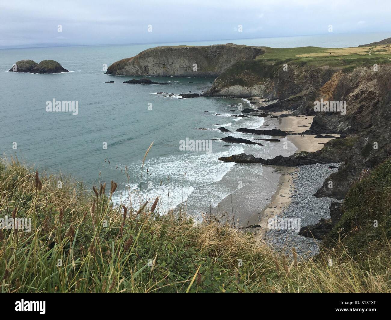 Treath Llwyn Strand zwischen Porthgain und Abereiddy an Pemrokeshire Küste. Wales. Sommer 2016. Stockfoto