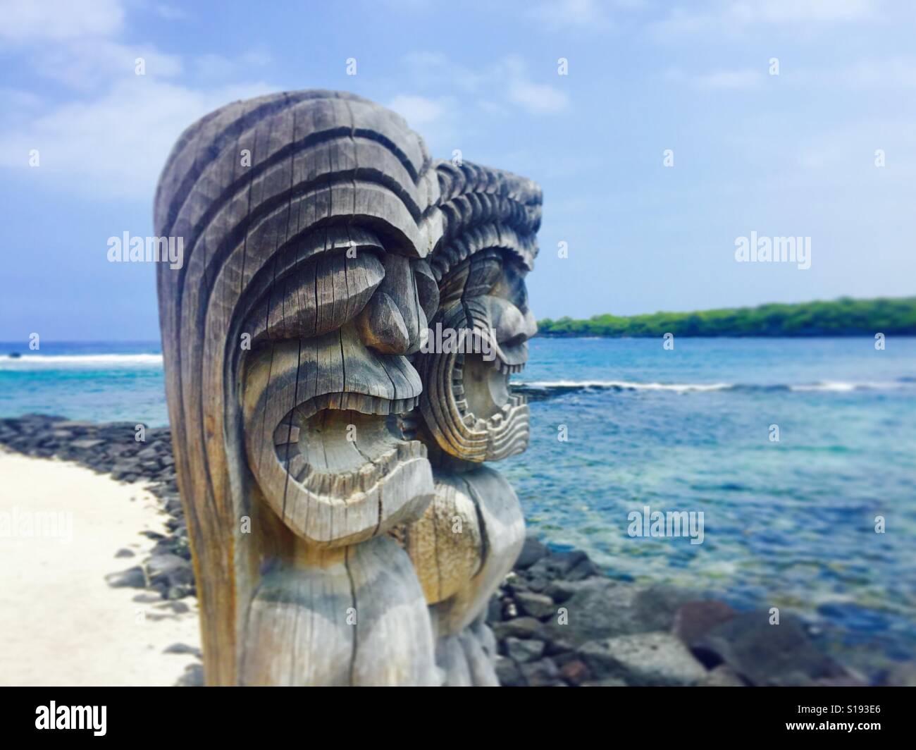 Tiki Statuen auf der Big Island von Hawaii Stockfoto