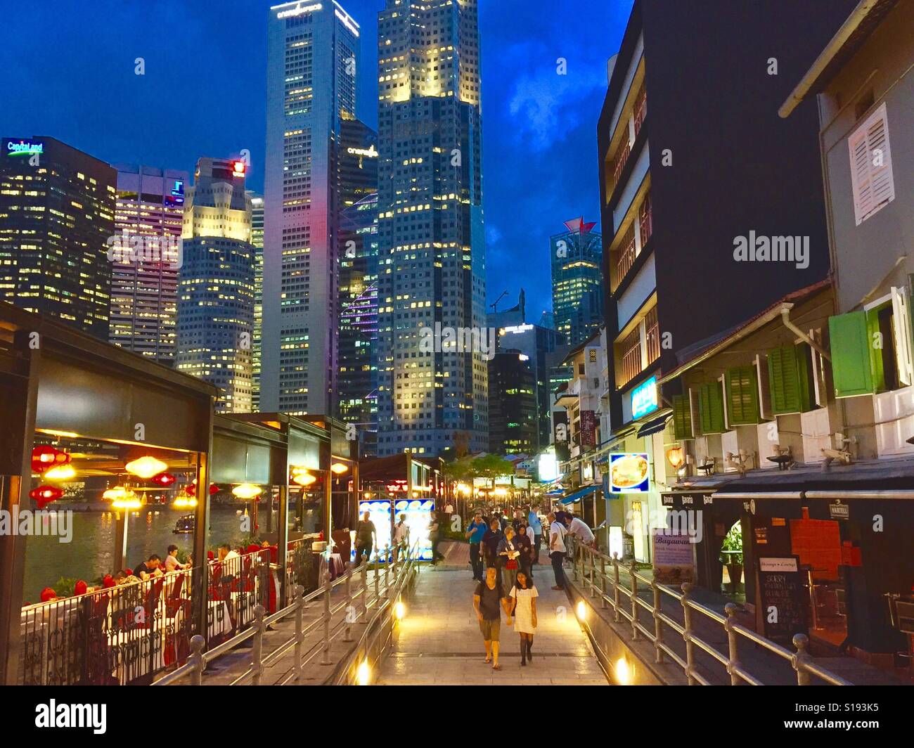 Neu gestalteten Boat Quay, eines der Restaurants und Unterhaltungsmöglichkeiten Zonen entlang Singapore River Stockfoto