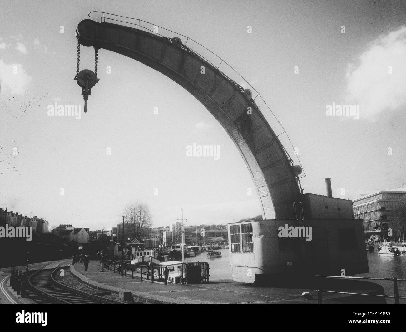 Industriedampf Kran in Bristol docks - Smartphone-aufgenommenes Stockfoto