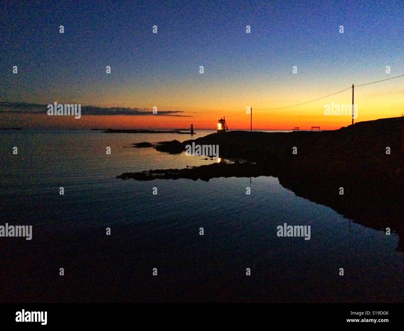 Sonnenuntergang am Hönö, West-Küste von Schweden. Stockfoto