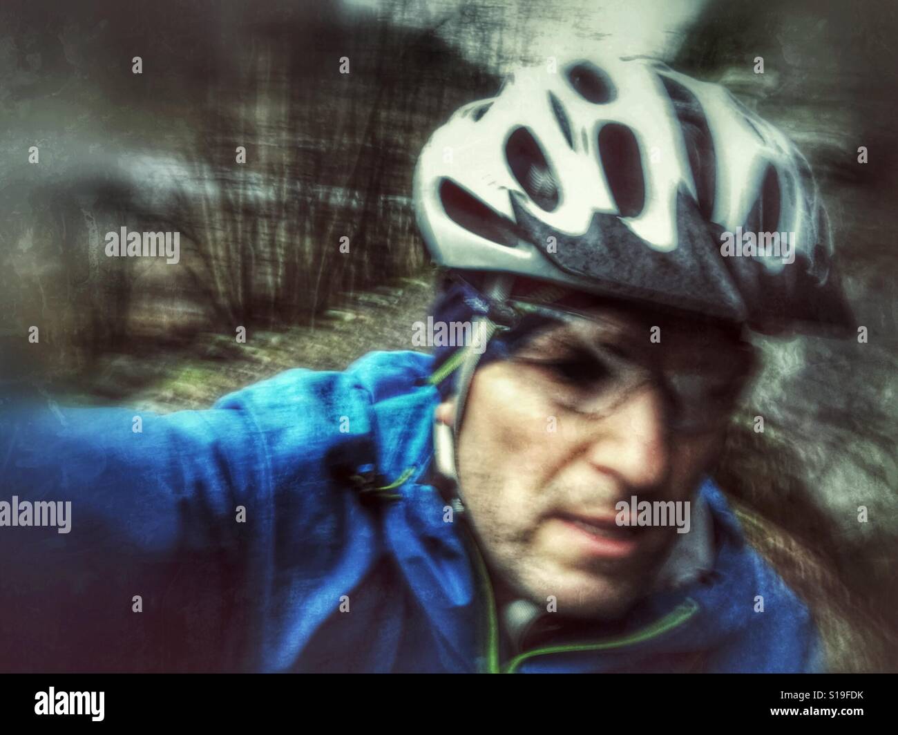 Action Cam Selfie während einer Radtour Stockfoto