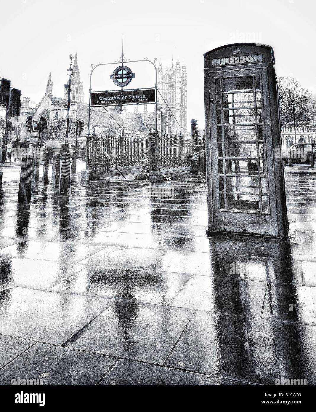 Ein Regentag in Westminster. Stockfoto