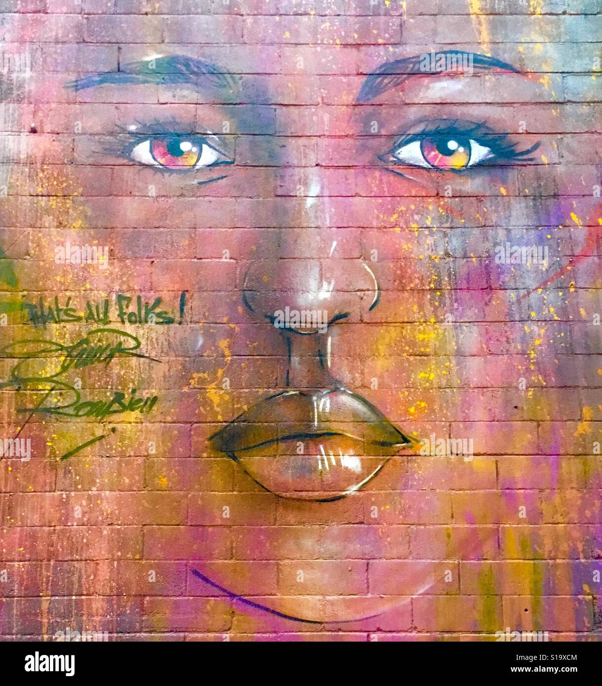 Frauen Gesicht Streetart Tooting, London - Smartphone-aufgenommenes Stockfoto