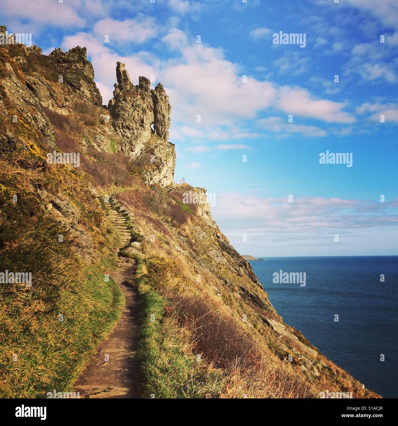 Dramatische Landschaft auf dem Küstenpfad zwischen Salcombe und Hope Cove in Devin, Großbritannien Stockfoto