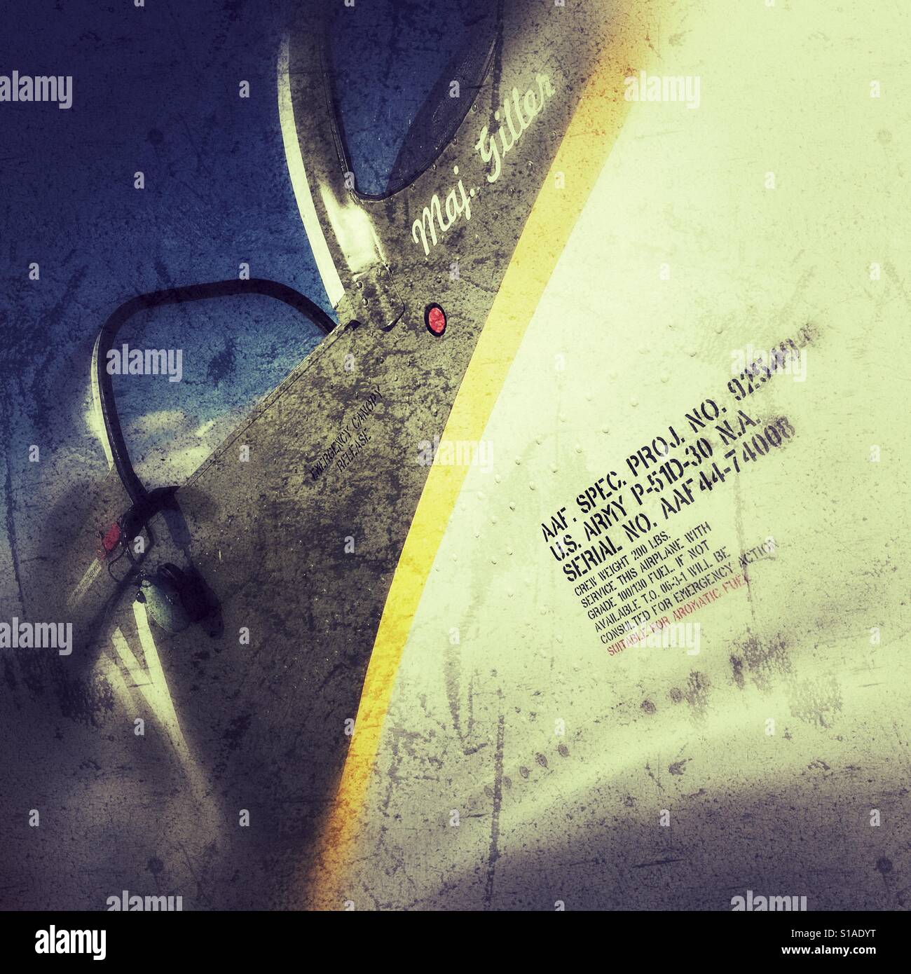 Mustang-Kampfflugzeug aus dem 2. Weltkrieg - Smartphone-aufgenommenes Stockfoto