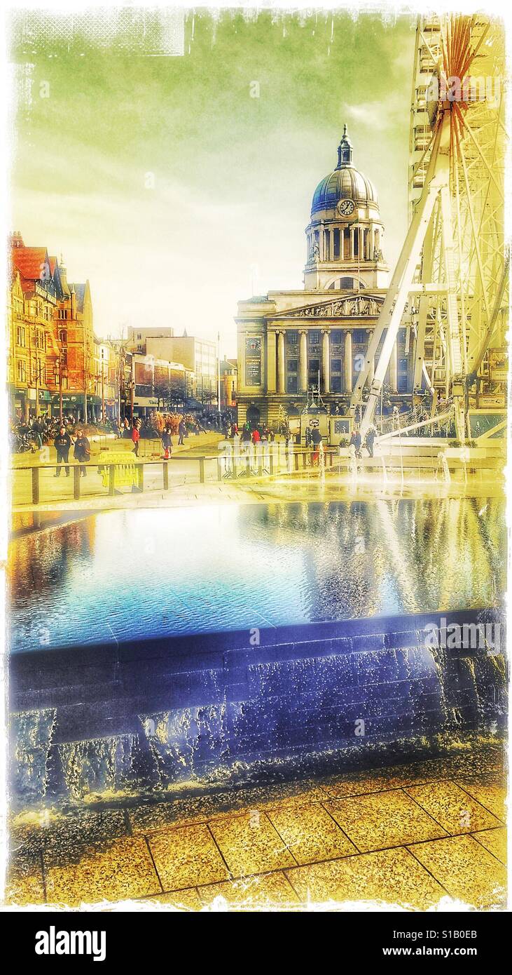 Riesenrad Old Market Square, Nottingham, Nottinghamshire, East Midlands, England - Smartphone-aufgenommenes Stockfoto